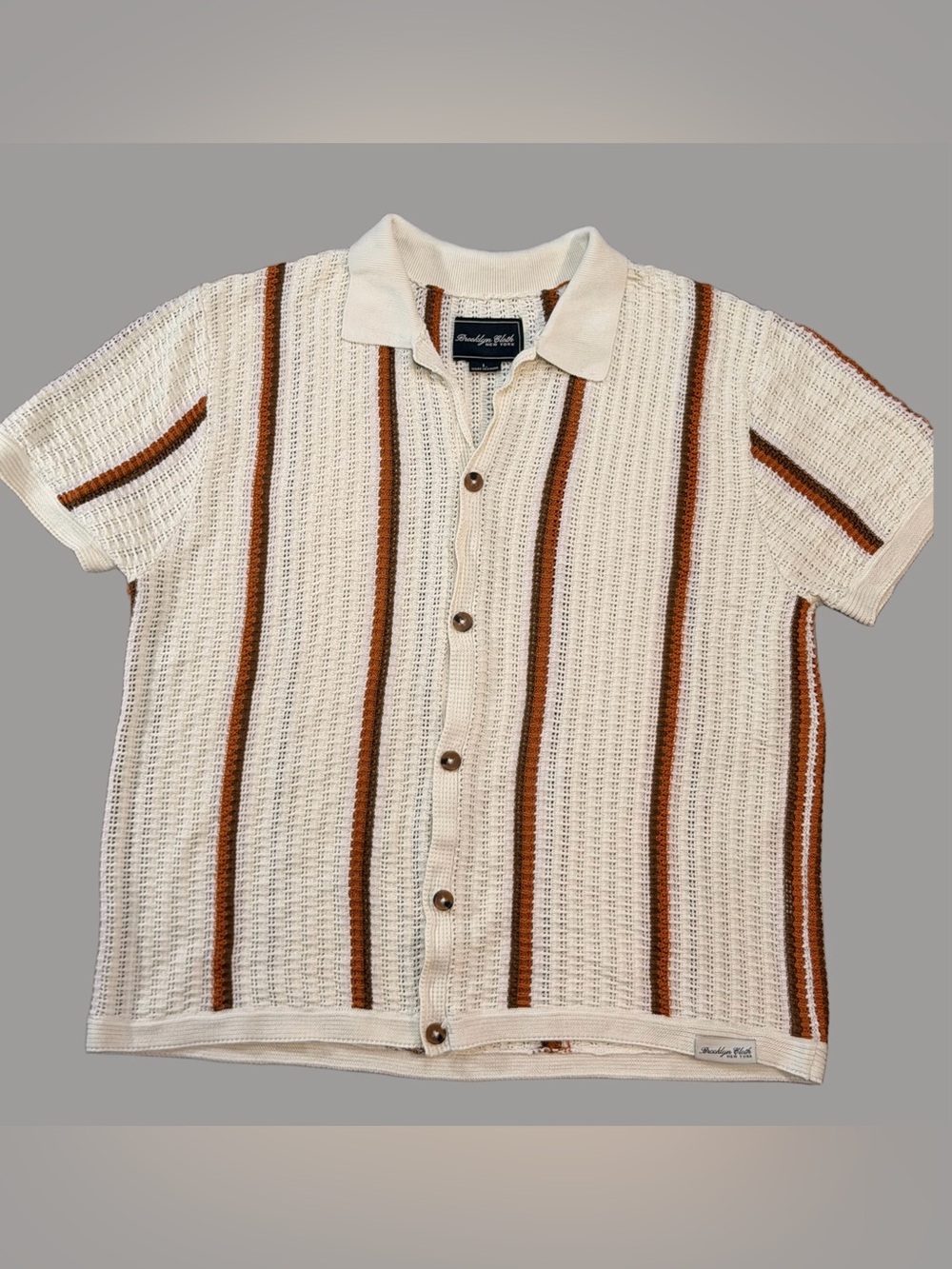 Brooklyn Cloth Cream Button-Front Knit Shirt with Brown Stripes